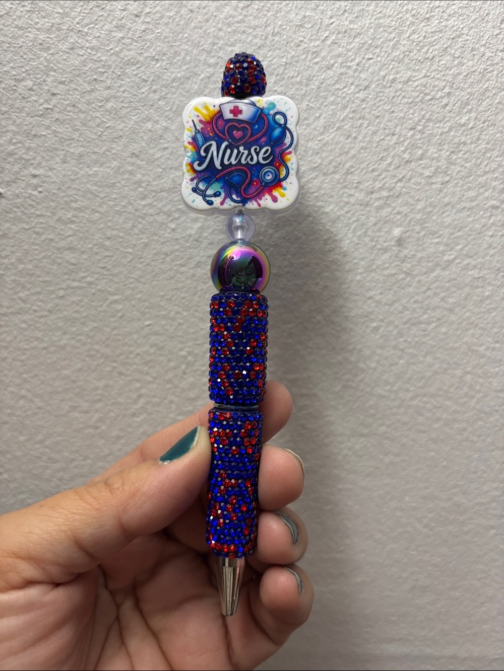 Nurse Rhinestone Retractable Pen - Blue & Red